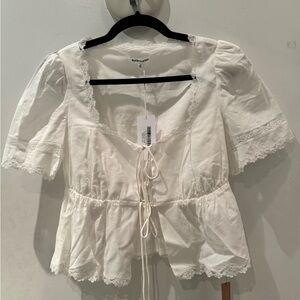 Reformation Margot Lace Trim Blouse